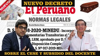 SUBSIDIO POR LUTO Y SEPELIO DOCENTE ✅ NUEVO DECRETO SUPREMO D S N° 008  2020 MINEDU [upl. by Phaih]