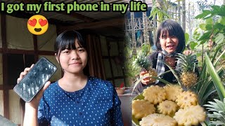 I got My first phone in my life  Organic Pineapples Eating with father [upl. by Maryl405]