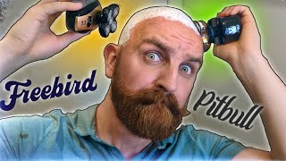 Skull Shaver Pitbull Gold PRO VS Freebird FlexSeries Head Shaver on Wet Head [upl. by Elleined953]