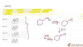 Cyclohexylamine when treated with nitrous acid yields P On treating P with PCC results in [upl. by Sefton]