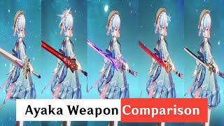 Ayaka Weapon Comparison  Mistsplitter  Harbinger of Dawn  Amenoma  Blackcliff  Kogatsurube [upl. by Annavoig284]