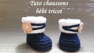 TUTO CHAUSSONS BOTTES BEBE AU TRICOT FACILE Bootie knitting baby boots [upl. by Cinom8]