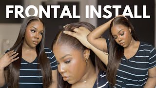 STEPBYSTEP FRONTAL WIG TUTORIAL  DARK BROWN WIG MIDDLE PART BUSS DOWN INSTALL FT ALIPEARL HAIR [upl. by Hegarty]