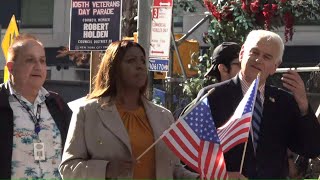 quotFat Ass Booquot—Vladimir Jaffe Boos Letitia James at the Veterans Day Parade in New York City [upl. by Aicarg775]