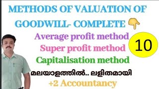 Methods of valuation of goodwillaverage profitsuper profitcapitalisation method malayalam [upl. by Noiro]