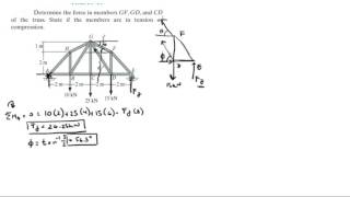 Determine the force in members GF GD and CD of the truss [upl. by Terzas]