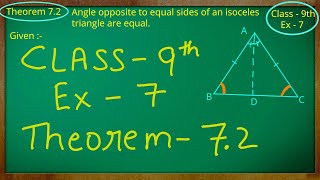 Class  9th Mathematics  Angles  Exercise 7 Theorem 72 [upl. by Moersch676]