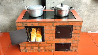 multifunctional wood stove with red brick and cement [upl. by Eninaej]