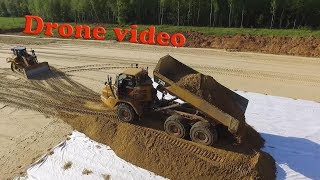 Drone video Cat 730 ADTs and Cat D6R2 with Topcon 3D GPS [upl. by Dacey]