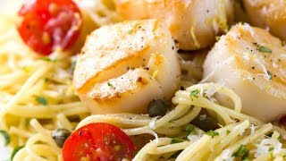 Pan Seared Scallops with Lemon Caper Pasta [upl. by Kariv]