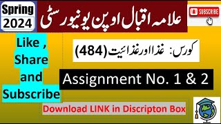 AIOU Code 484 Solved Assignment No1 amp 2 Spring 2024  Subject Food and Nutrition  BABCom [upl. by Peedsaj128]