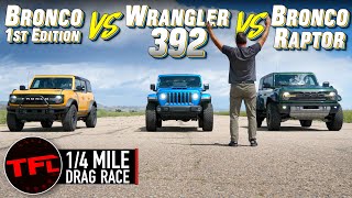 Does The New Bronco RAPTOR Have What It Takes to Demolish The HEMI V8 Jeep Wrangler In a Drag Race [upl. by Ilujna]