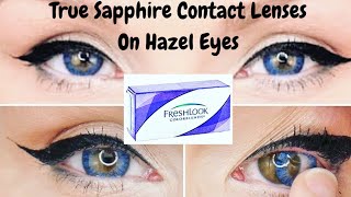 Fresh Look Colorblends Contact Lenses In True Sapphire On Hazel Eyes [upl. by Anileba]