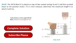 14–67 The 30lb block A is placed on top of two nested springs  Engineering Mechanics Dynamics [upl. by Ariaek882]