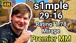 s1mple 2916 Rating178 Mirage  Premier Ranked  Aug 28 2024 cs2 pov [upl. by Libb607]