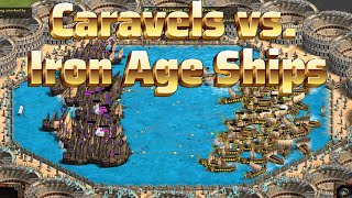 AoE2 Caravels Battle Iron Age Ships AoE1 [upl. by Yentruocal]