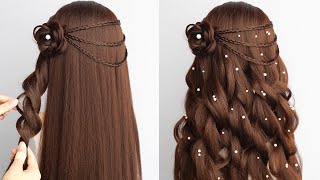 Easy Hairstyle Long Hair For Party Or Wedding  Half Up Half Down Braid Hairstyle [upl. by Still]