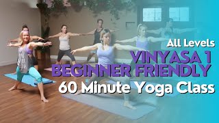 60 Minute Yoga Class  Vinyasa 1 Beginner Friendly Flow [upl. by Ecilahc902]