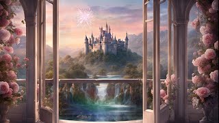 Ethereal Castle View  Serenity by the Waterfall  Relaxing Ambient Music [upl. by Yelyk]