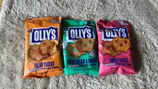 Olly’s Snacks Pretzel Thins Sour Cream amp Onion Oh So Cheesy Sweet Chilli Review [upl. by Naujak801]