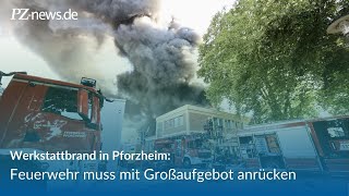 Brand in Pforzheimer KFZWerkstatt fordert Großaufgebot an Feuerwehrkräften [upl. by Amatruda]