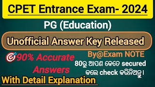 CPET Entrance Exam 2024  Unofficial Answer key  PGEducation  Answer with detail explanation [upl. by Arnon]