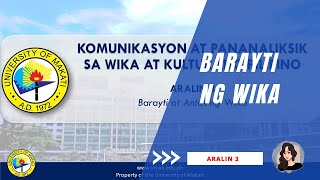 Aralin 3 Barayti ng Wika  Komunikasyon at Pananaliksik [upl. by Norra790]