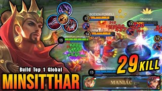 29 Kills  MANIAC OP Lifesteal Minsitthar Offlane Monster  Build Top 1 Global Minsitthar  MLBB [upl. by Llednav]