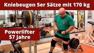 Kniebeugen 5er Sätze 170 kg und Beinpresse trainieren  Powerlifter 57 Jahre alt [upl. by Anifur]