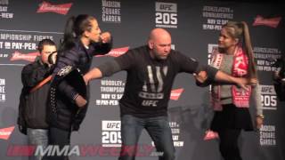 Joanna Jedrzejczyk Head Butts Karolina Kowalkiewicz at UFC 205 Face Off [upl. by Vez]