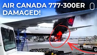 Air Canada Boeing 777300ER Damaged After Truck Catches On Fire [upl. by Uolyram]