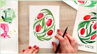 How to Paint a Watercolor Tulips Easter Card  Live Watercolor Painting Session [upl. by Nosyt]