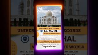 Universe Book Of Records Wonder Of The World Taj Mahal l universe BookofRecords Award india 🏆 [upl. by Tanaka]