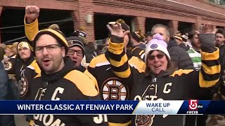 Wake Up Call from Winter Classic fans at Fenway Park [upl. by Rawdin695]