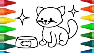 how to draw amp colour a cat 🐱 cat drawing  draw a colourful cat  kids colouring amp drawing [upl. by Hilbert]