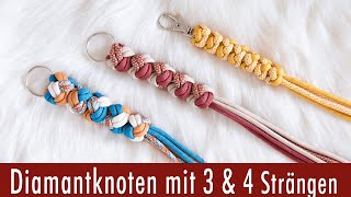 Diamantknoten mit 3 und 4 Strängen  Anfang Hundeleine  Schlüsselanhänger  DekoAnhänger [upl. by Heidie]