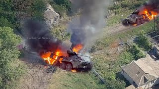 Brutal Attack Ukrainian FPV drones destroy 5 Russian armored vehicles near Avdiivka [upl. by Krenek]