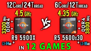 Ryzen 9 5900x vs Ryzen 5 5600x3D Test in 12 Games or R5 5600x3D vs R9 5900x [upl. by Nohsed]