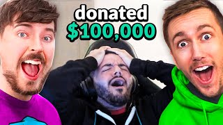 MRBEAST AND MINIMINTER DONATE 100000 TO FORTNITE TWITCH STREAMERS [upl. by Ayhtin806]