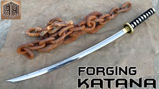 Forging a KATANA out of Rusted Iron CHAIN [upl. by Thanh]