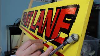 The making of a hand painted retro auto sign  The art of SIGN PAINTING Signwriting  Lettering [upl. by Lundt]