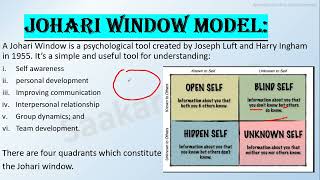 Johari Window Model  Management concept and organizational behaviour  MBA AKTU [upl. by Caniff]