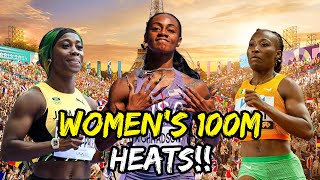 Women’s 100m Paris 2024 Heats Ta LouSmith FraserPryce amp ShaCarri Richardson [upl. by Ahsienaj]