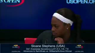 Tennis Player Sloane Stephens Swats Fly Falls Off Chair [upl. by Htedirem]