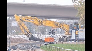 Carola Brücke Dresden Vermessungsarbeiten am Flussbett vor der Brücke Fertigstellung Damm [upl. by Bellamy]