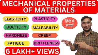 Mechanical properties of materials in hindi हिंदी  Elasticity  plasticity  Hardness in hindi [upl. by Gahl]