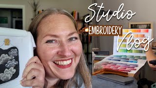 🪡🧵 EMBROIDERY STUDIO VLOG 10  planning new bookmarks amp working on new patterns  a mini book chat [upl. by Esinart]