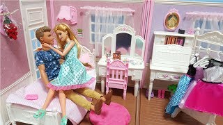 BARBIE amp KEN MORNING ROUTINE BEDROOM BREAKFAST DOLL DRESS UP [upl. by Urban]