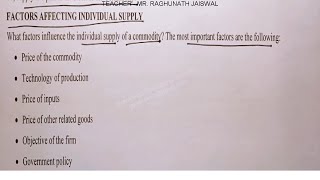 Factors affecting individual supply  Economics  अर्थशास्त्र [upl. by Narok]