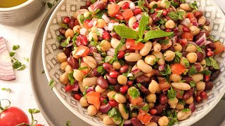 Three Bean Salad  How to make Healthy Three Bean Mediterranean Salad [upl. by Einahets]